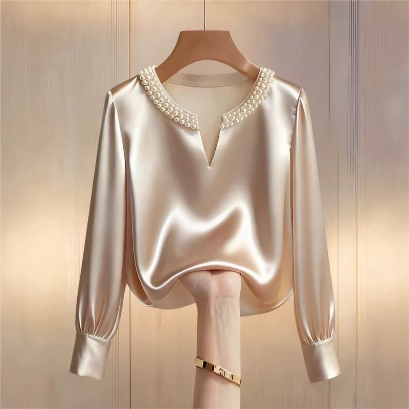 Embroidery On Shirt - Elegant French Style Satin Pearl Collar