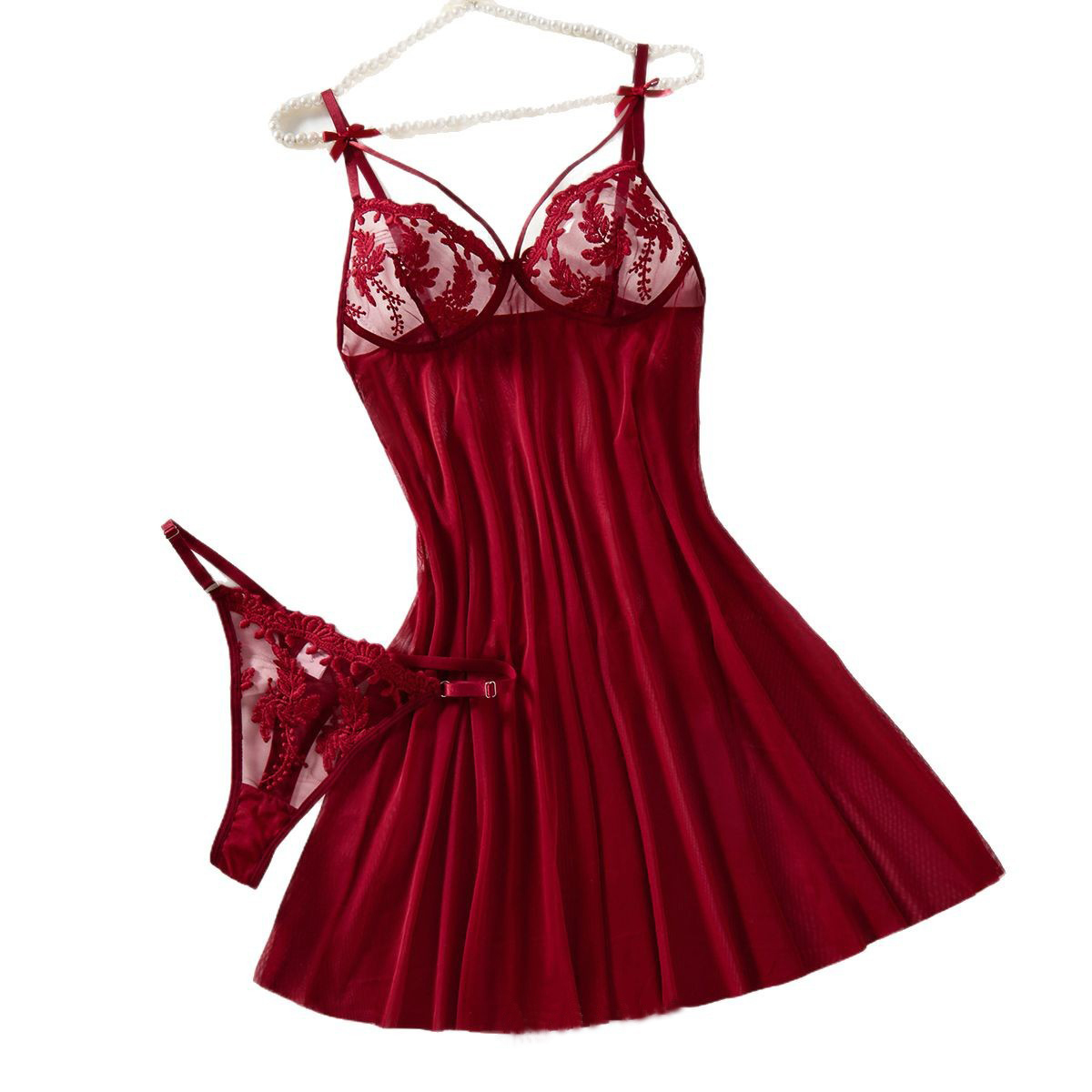 Embroidery Red - Wine Red Ladies' Countryside Style Wheat