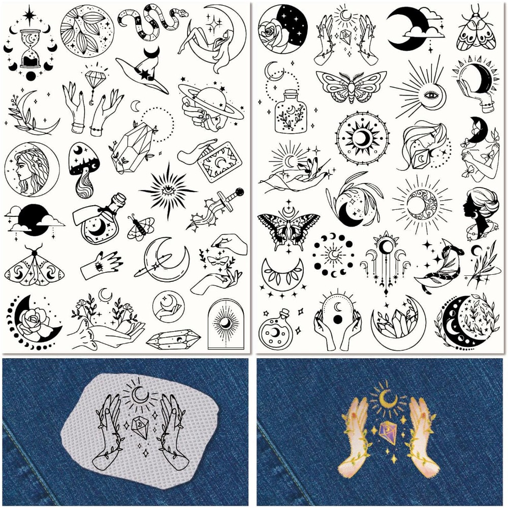 Embroidery Pattern - 51Pcs Boho Moon Sun Water Soluble