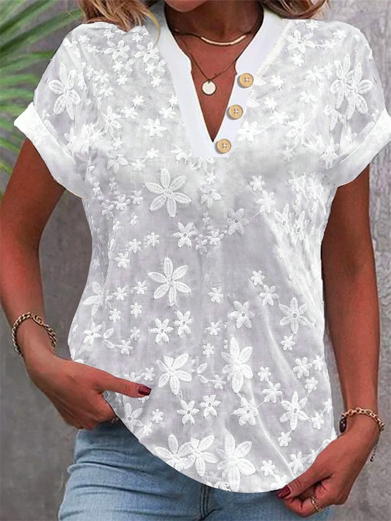 Summer Women White Floral Embr - Embroidery On Shirt 评论和价格