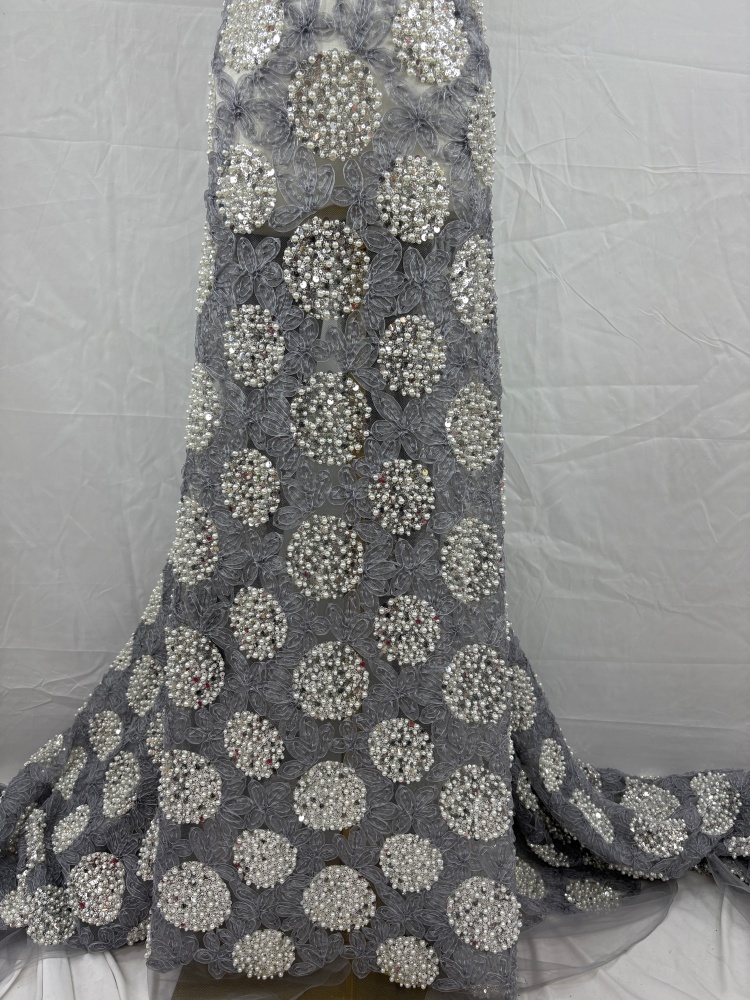 Luxury Sequins Lace Fabric Hig - Embroidery Net Fabric 评论和价格