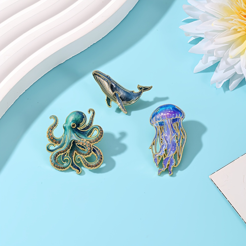 Jellyfish Octopus Whale Enamel - Embroidery Whale 评论和价格