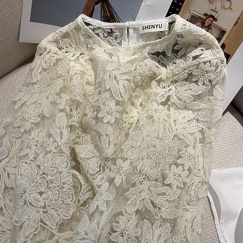 MEXZT Elegant Sheer White Shir - Embroidery On Shirt 评论和价格
