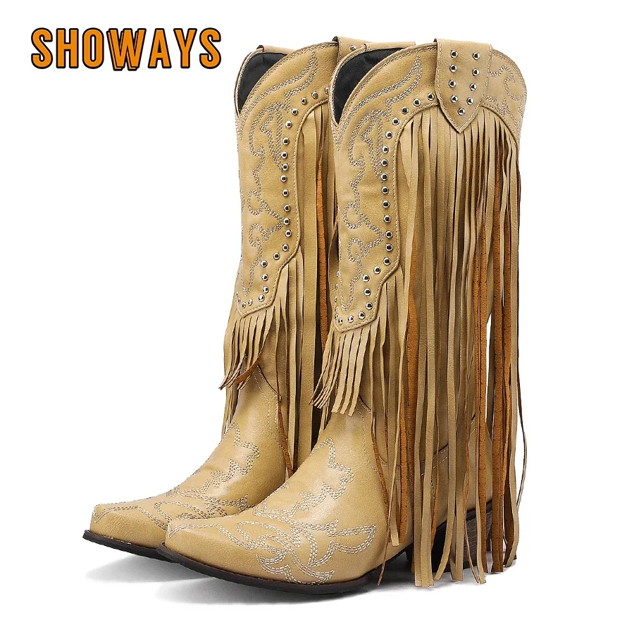 Fringe Rivet Western Women Mid - Embroidery Red 评论和价格