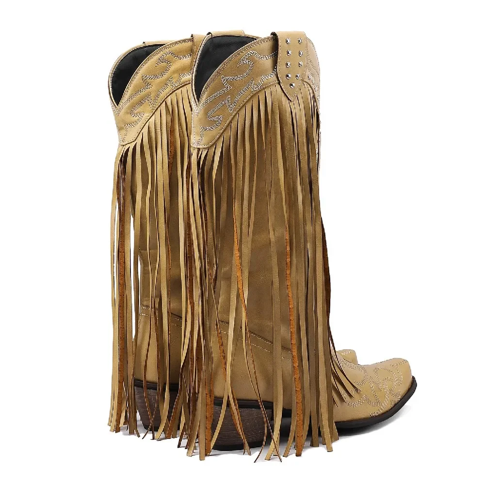 Fringe Rivet Western Women Mid - Embroidery Red 评论和价格