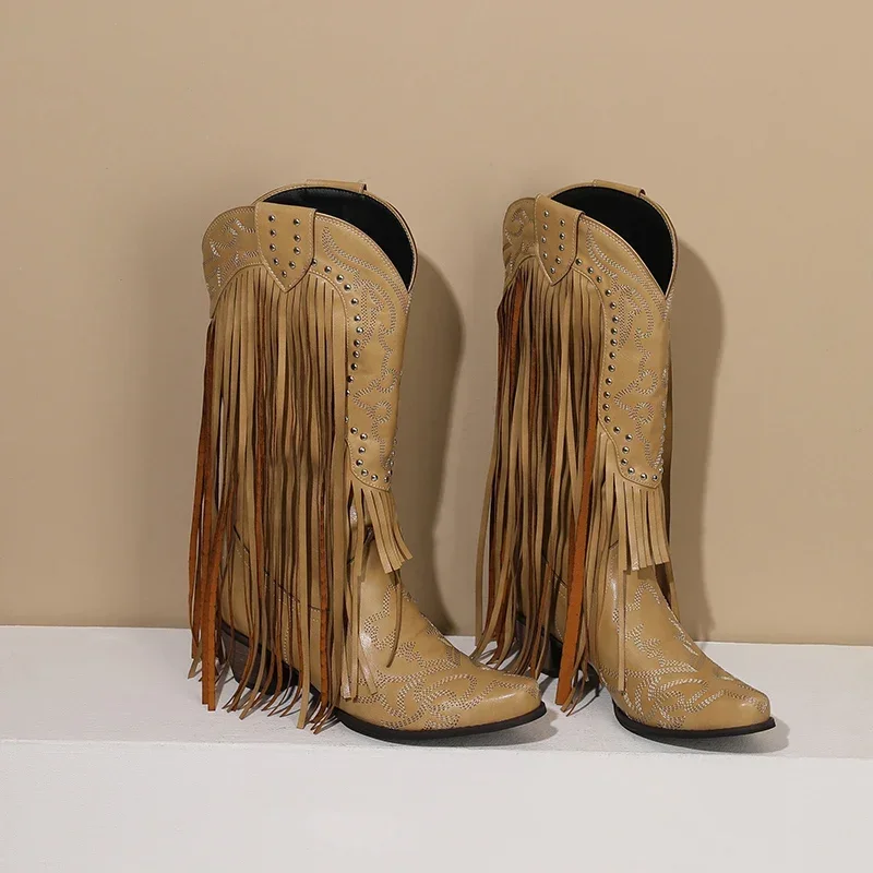 Fringe Rivet Western Women Mid - Embroidery Red 评论和价格