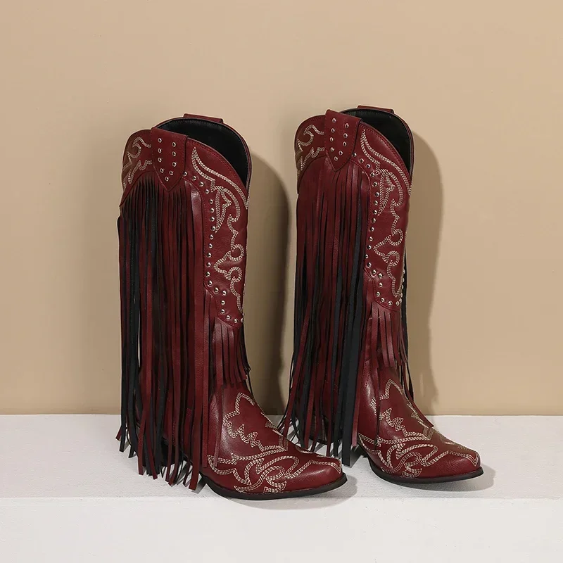 Fringe Rivet Western Women Mid - Embroidery Red 评论和价格