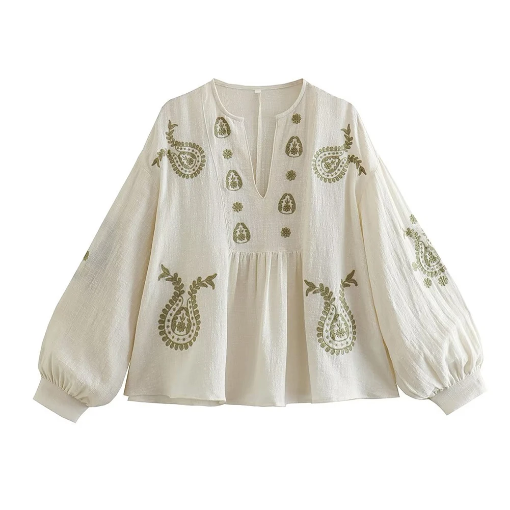 Womens New Loose Cotton Embroi - Embroidery On Shirt 评论和价格