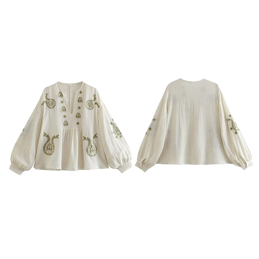 Womens New Loose Cotton Embroi - Embroidery On Shirt 评论和价格