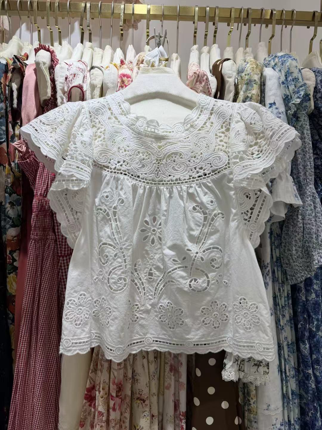 Hook Flower Hollow Women Cotto - Embroidery On Shirt 评论和价格
