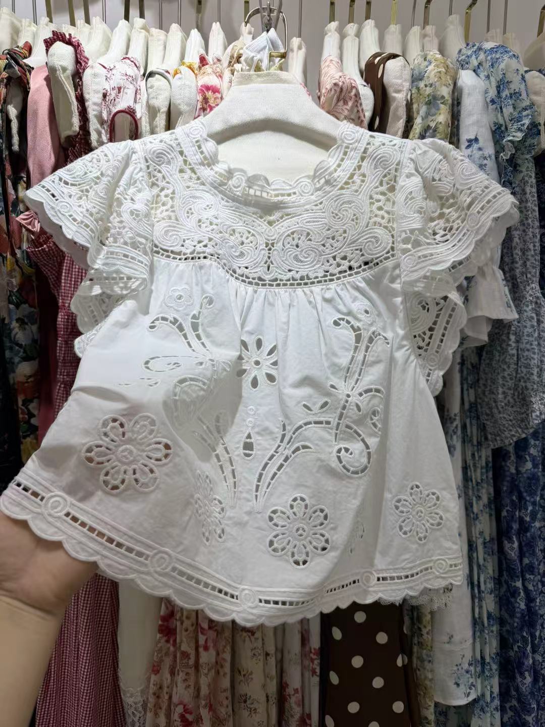 Hook Flower Hollow Women Cotto - Embroidery On Shirt 评论和价格
