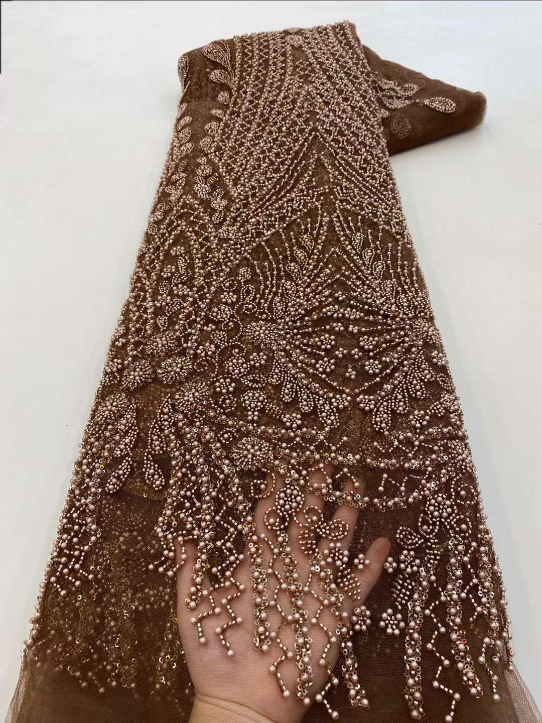 Brown Sequin Beaded Embroidery - Embroidery Net Fabric 评论和价格