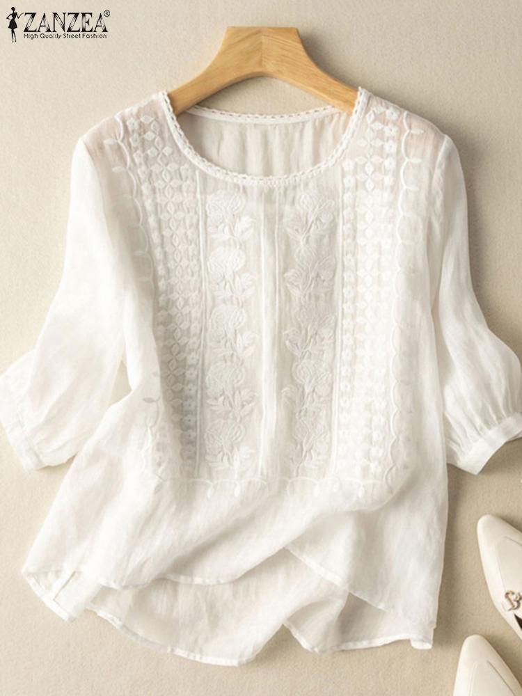 ZANZEA Elegant Women Embroider - Embroidery On Shirt 评论和价格