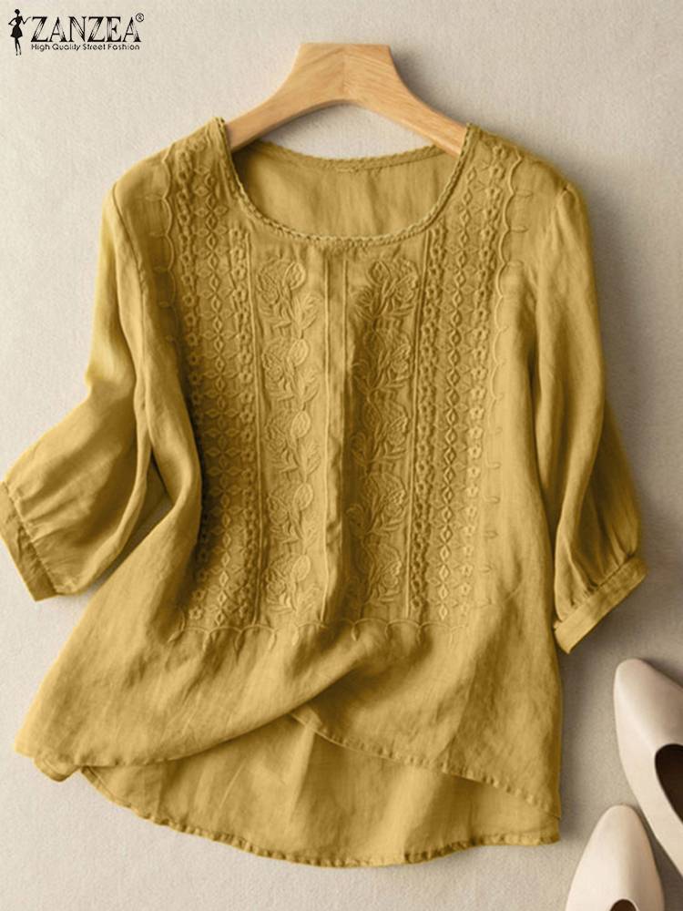 ZANZEA Elegant Women Embroider - Embroidery On Shirt 评论和价格