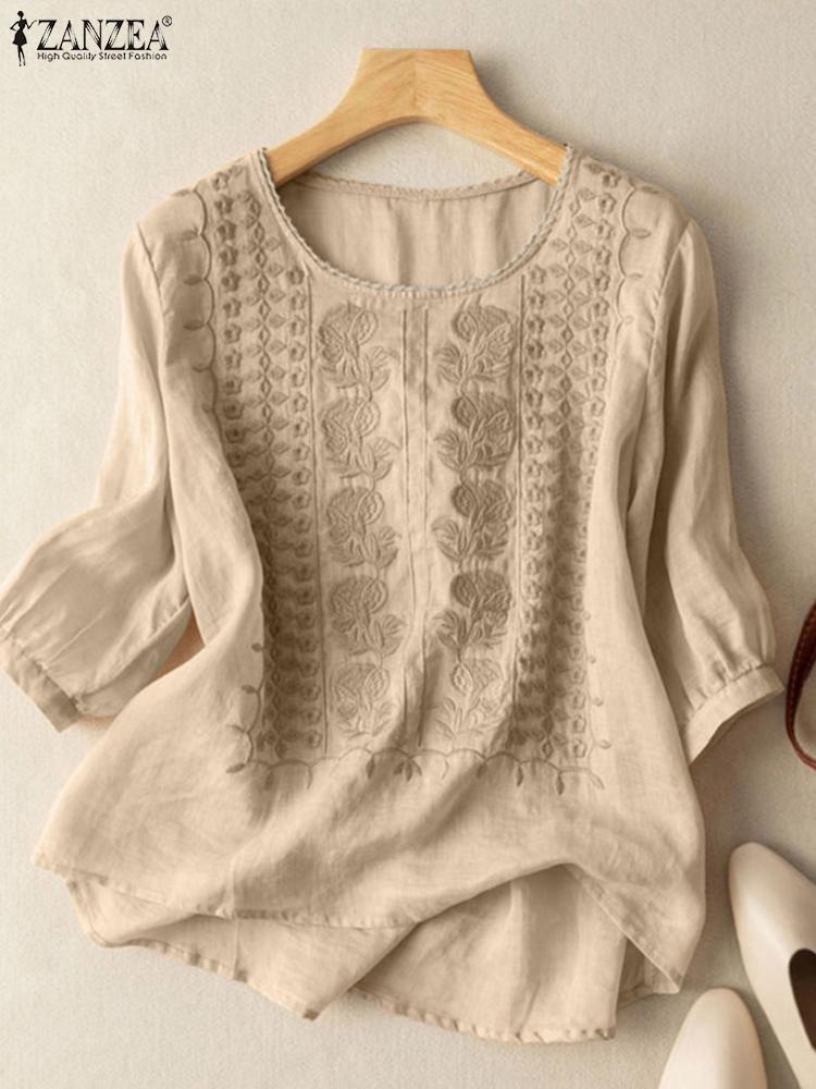 ZANZEA Elegant Women Embroider - Embroidery On Shirt 评论和价格