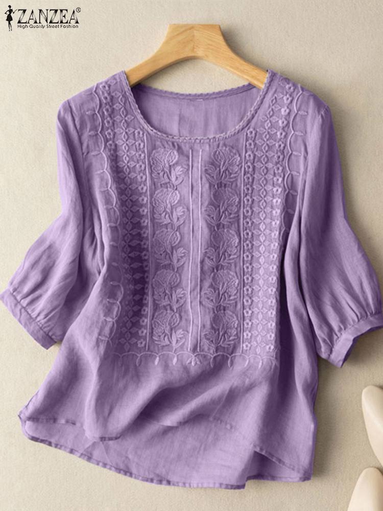 ZANZEA Elegant Women Embroider - Embroidery On Shirt 评论和价格