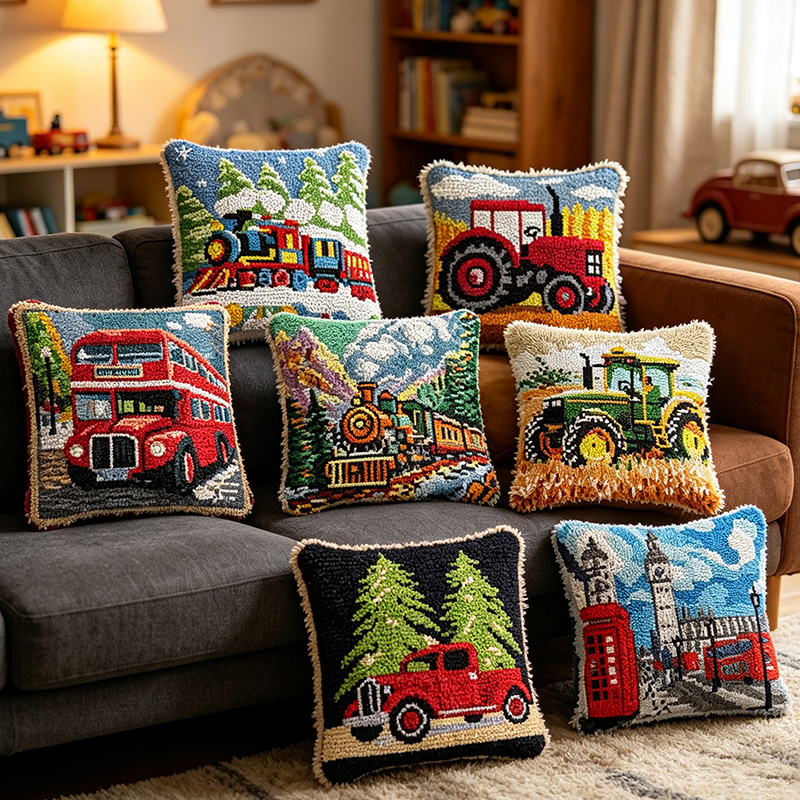 Vintage Hook Pillow Kit Steam  - Printed Embroidery Kit 评论和价格