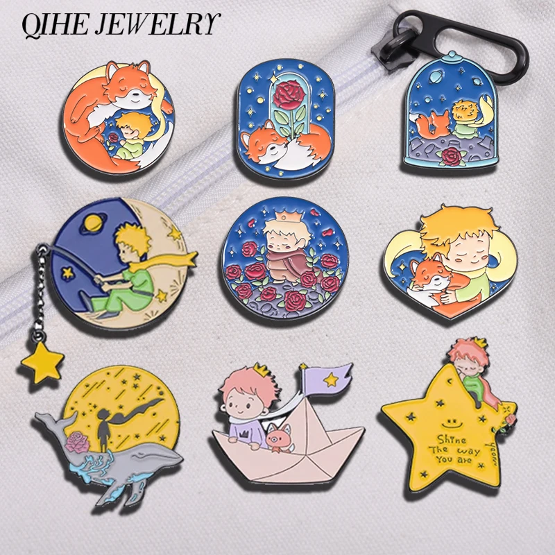 Boy and Fox Rose Enamel Pins C - Embroidery Whale 评论和价格