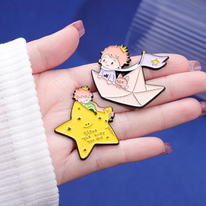 Boy and Fox Rose Enamel Pins C - Embroidery Whale 评论和价格
