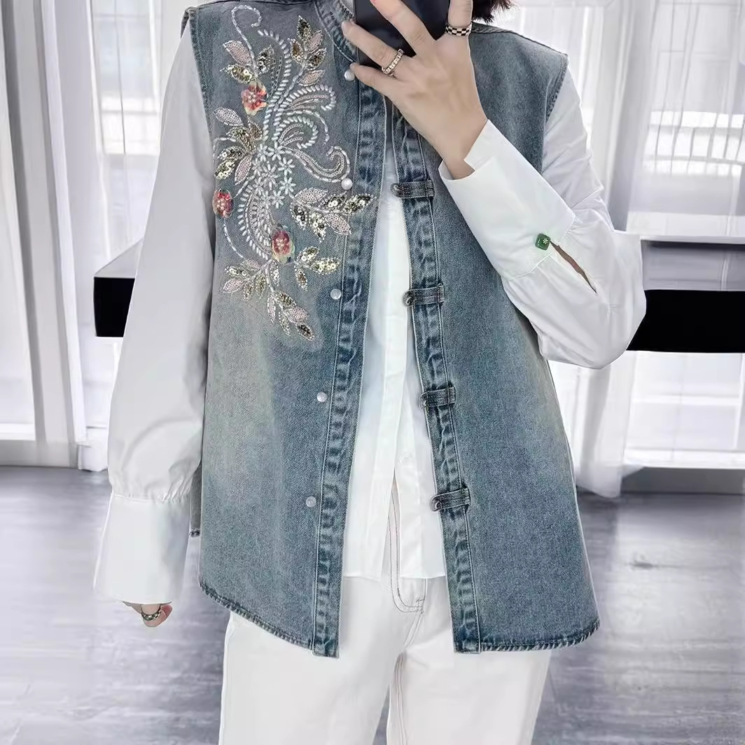 Denim Coats Women Vests Coat R - Embroidery Jacket Jeans 评论和价格