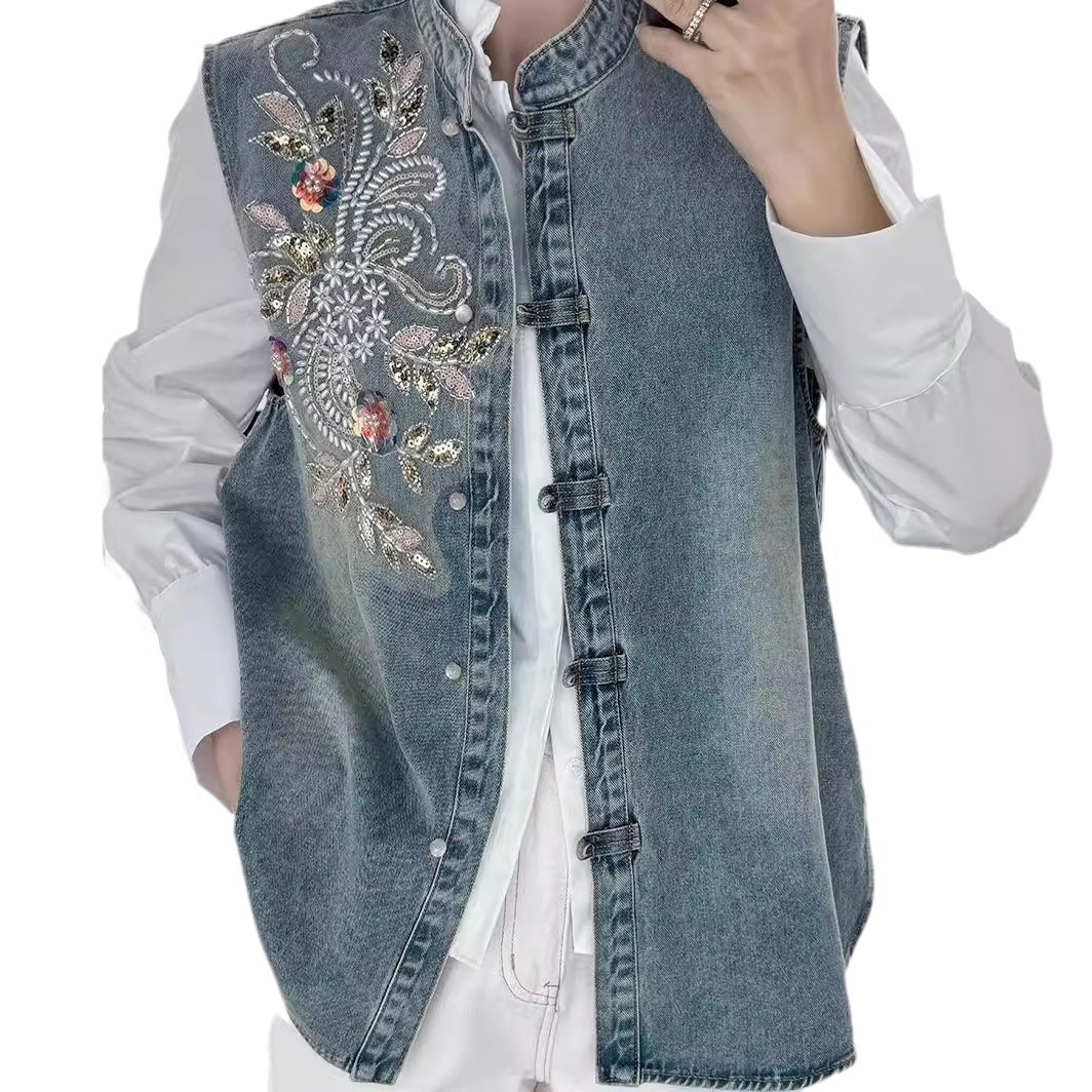 Denim Coats Women Vests Coat R - Embroidery Jacket Jeans 评论和价格